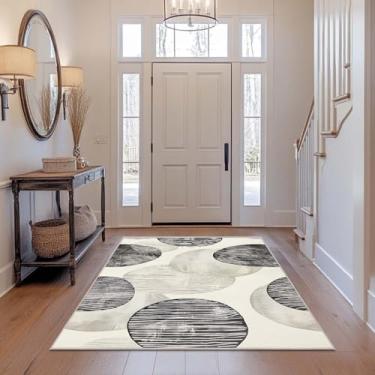 Imagem de Tapete lavável 10 x 15 cm, abstrato, preto, branco, antiderrapante, tapetes grandes para sala de estar, quarto, cabeceira, cozinha, sala de jantar, quarto de crianças, escritório, porta de entrada