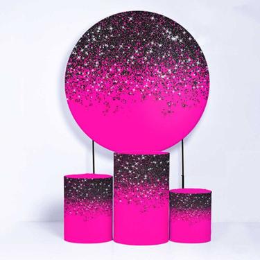 Imagem de Kit Painel de Festa Redondo de 1,50m e Trio de Cilindros Brilho - Fera Print