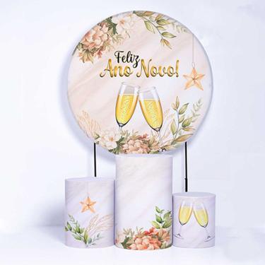 Imagem de Kit Painel de Festa Redondo de 1,50m e Trio de Cilindros Ano Novo - Fera Print