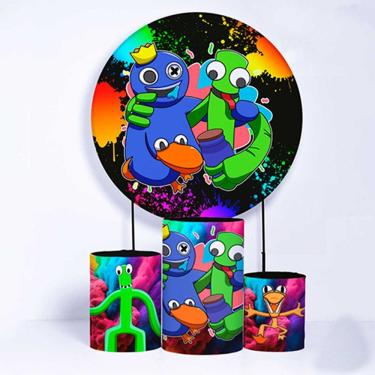 Imagem de Kit Painel de Festa Redondo de 1,80m e Trio de Cilindros Among US - Fera Print