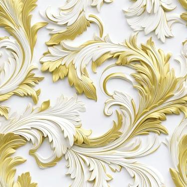 Imagem de LaCheery Papel de parede de penas douradas e brancas descasque e cole papel de parede em relevo 3D papel de contato branco dourado para armários gavetas banheiro detalhes paredes removíveis rolo de