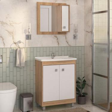 Imagem de Armário de Banheiro 60 Cm 3 Portas com Cuba Castanho/Branco 001340 - O