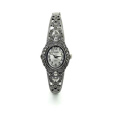 Imagem de Relógio feminino elegante oval marcasita elástico pulseira fashion Varsell, Prata