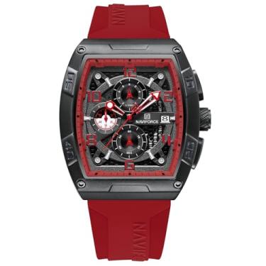 Imagem de NAVIFORCE Relógios masculinos com cronógrafo de quartzo, pulseira de silicone colorida, com data automática, à prova d'água, relógio de pulso feminino, presente, Preto + vermelho, Moda, esportes,