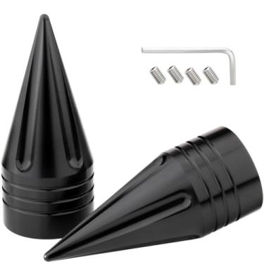 Imagem de Tampas de porca de eixo dianteiro CNC preto cromado compatível com Harley Davidson Touring Sportster Trike Dyna Softail Street Glide Road King Iron 883 Fat Boy 2002-2024 (SpikeB-Preto)