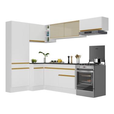 Imagem de Armário De Cozinha Completa De Canto Com Rodapé Veneza Multimóveis V2087 Branco/dourado Branco/dourado