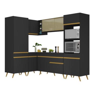 Imagem de Armário De Cozinha Completa De Canto Veneza Multimóveis V2049 Preto/dourado Preto/dourado