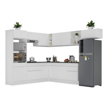 Imagem de Armário De Cozinha Completa De Canto Com Rodapé Veneza Multimóveis V2083 Branco Branco