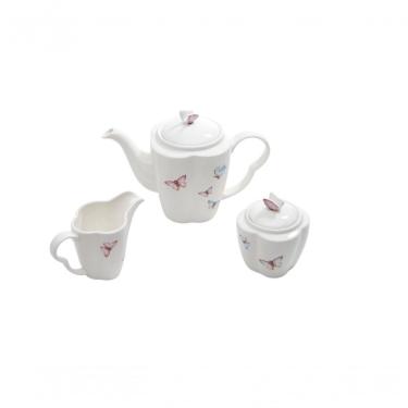 Imagem de Combo Açucareiro + Leiteira + Bule Porcelana Para Café Borboletas