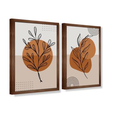 Imagem de Quadro Decorativo Caixa Alta 2 Un 40X60 Folhas Minimalistas Titulo Moldura Madeira