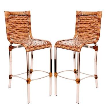 Imagem de 2 Banquetas Alta Haiti Em Alumínio Para Cozinha Bar Edícula Capuccino