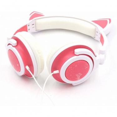 Imagem de Fone De Ouvido Orelhas De Gato Com Led Branco E Rosa Bluetooth