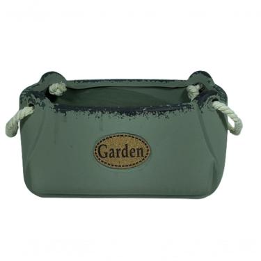 Imagem de Cachepot Decorativo Rustico Garden Verde Com Alça De Corda Retangular