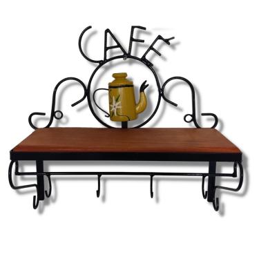 Imagem de Prateleira De Café Porta Tempero 40cm Tema Bule Amarelo Sudeste Rústico