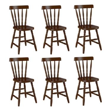 Imagem de Conjunto Com 6 Cadeiras De Jantar Madeira Maciça Multimóveis Cr50089 Castanho Castanho