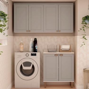 Imagem de Kit área De Serviço Com 3 Módulos Com Portas Provençais Para Lavanderia 100% Mdf Branco Fendi