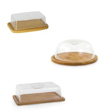 Imagem de Combo Kit Porta Queijo + Porta Manteiga + Porta Frios Bambu