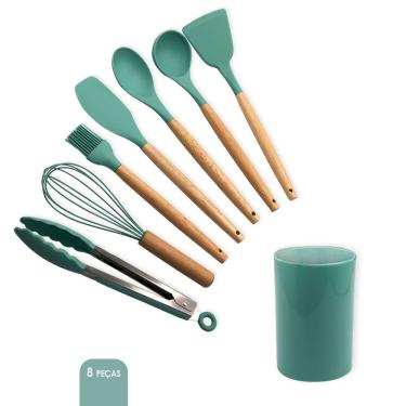 Imagem de Conjunto De Utensílios De Cozinha Em Silicone, 8 Peças, Verde Escuro Prático E Durável