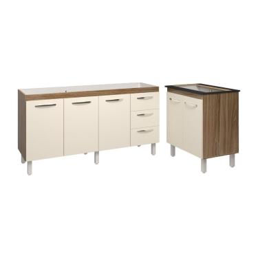 Imagem de Cozinha Balcão Armário Gabinete De Pia 150 Cm Deise E Balcão Fran Para Fogão Cooktop 5 Bocas Savana Off White