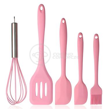 Imagem de Kit 5 Utensílios Jogo De Cozinha Peças De Silicone Espátulas Batedor Manual E Pincel -...