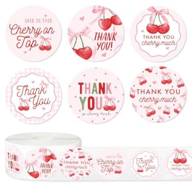 Imagem de JarThenaAMCS 500 peças de adesivo de agradecimento de cereja laço rosa coquete laço cereja adesivo adesivo de vedação decalque para aniversário chá de bebê suprimentos de lembrancinha de festa, 6