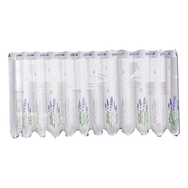 Imagem de Cortinas de janela com tira perfurada, cortinas de cozinha de fazenda jacquard lavanda cortina curta transparente para quarto, sala de estar ou estudo
