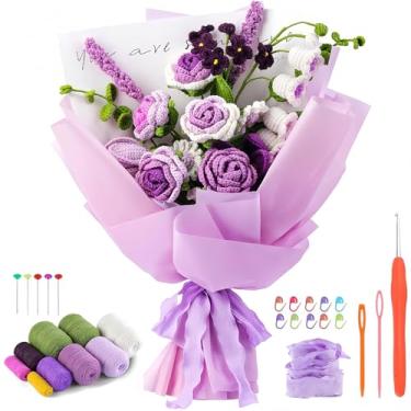 Imagem de ASDIIT Kit de flores de crochê para iniciantes, amigurumi, kit de flores tricotadas para Dia das Mães, Dia dos Namorados, presentes de Natal para mulheres - com vídeo passo a passo