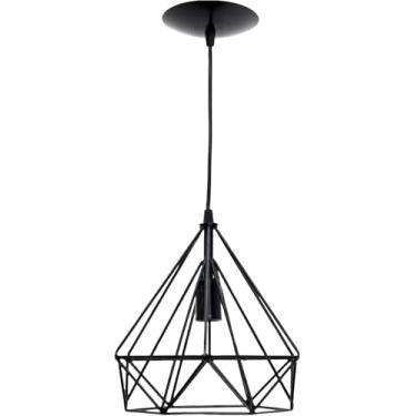 Imagem de Pendente Diamante Aramado Grande Preto Luminária Lustre Metal Sala