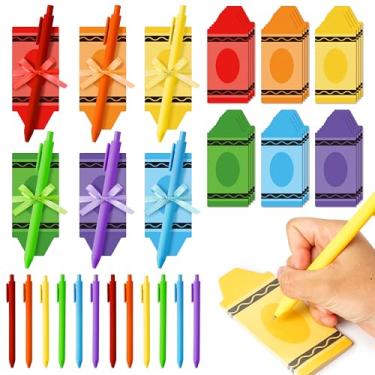 Imagem de BkeeCten Conjunto de 72 peças de notas adesivas coloridas em forma de giz de cera, canetas e fitas, blocos de notas pastel fofos de giz de cera com canetas, fitas de presente, blocos de notas