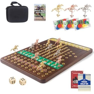 Imagem de Horse Racing Board Game,Deluxe Horse Race Game, Quality Crafted Wooden Board with 11 Luxury Metal Craft Horses,2Dices, 2 Deck Cards and 1 Accessory Storage Bag