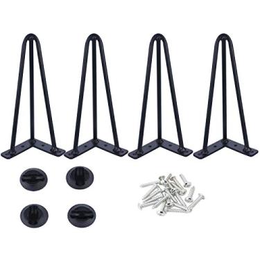 Imagem de Osring Pernas de mesa de grampo de cabelo de 20 cm com 3/8" de diâmetro 3 hastes, metais de meio século, perna de móveis, 4 peças para mesa de café e banco de pátio, pés de grampo de cabelo preto com protetores de chão para projetos caseiros "faça você mesmo"