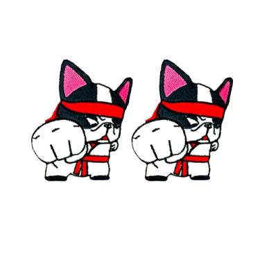 Imagem de TH88 Conjunto de 2 peças Mini Bulldog Francês Filhote de Cachorro Remendos Bonito Logotipo de Desenho Animado 2 Patches Costura Ferro em Aplique Bordado Emblema Sinal Remendo Roupas DIY Fantasia