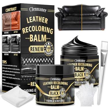 Imagem de Bálsamo de recoloração de couro, condicionador restaurador de cor de couro, kit de reparo de couro preto para móveis, assentos de carro, sapatos, reparos de tinta de couro desbotado e arranhado, limpa