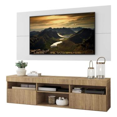 Imagem de Rack Com Painel E Suporte Tv 65" Com 2 Portas Londres Multimóveis V3344 Rustic/Branco Rustic/Branco