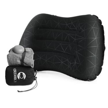 Imagem de Travesseiro de acampamento com bomba embutida – Travesseiros infláveis – Almofadas de viagem para mochila e avião, suporte lombar soprar e pressionar para inflar travesseiro, travesseiro confortável e