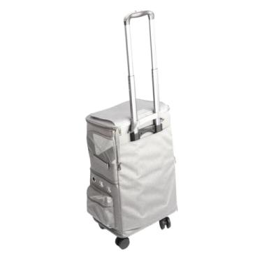 Imagem de Akozon Akozon Double Compartment Pet Carrier Backpack - Portador de Mochila de Gato Dobrável Com Rodas de Carrinho para Viagens e Caminhadas, Ideal para Dois Gatos e Acessórios (Cinza)