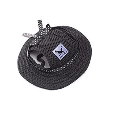 Imagem de Harikaji Boné para animais de estimação, chapéu redondo moderno de lona para cães, chapéu de princesa de beisebol, alça ajustável no queixo, viseira de proteção solar para cachorrinho (M, preto)