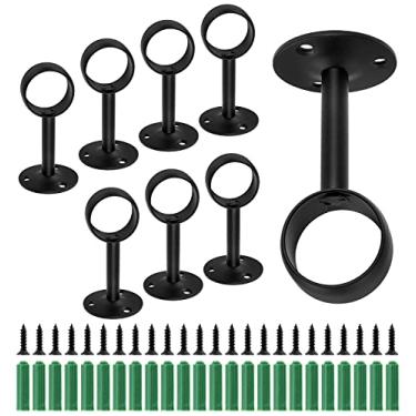 Imagem de Jiozermi 8 peças de suporte de varão de cortina de teto de 2,8 cm, suporte de varão de armário com flange, soquete de varão de aço inoxidável resistente, suporte de extremidade de varão de armário, preto fosco
