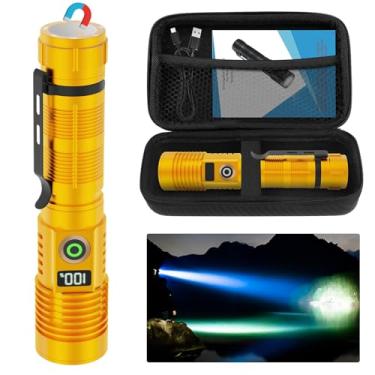 Imagem de Lanterna recarregável de alto lúmens-12000LM luz magnética super brilhante com visor digital de energia, longo alcance, regulável, à prova d'água, lanternas de LED táticas de bolso para emergência