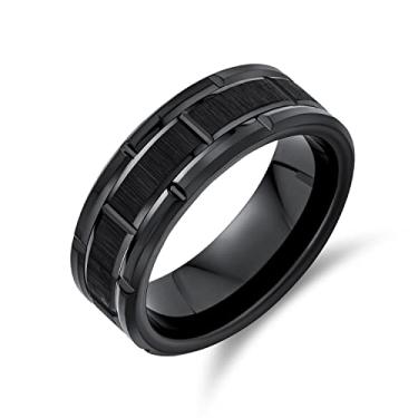 Imagem de Bling Jewelry Aliança de casamento de titânio em dois tons com listra central dourada banhada a ouro 14K para homens e mulheres tom prata 8 mm, 8, Metal, Sem pedra preciosa