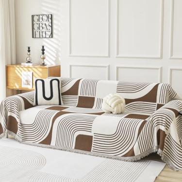 Imagem de WEYOND Capa de sofá boho de chenille com borlas, capa de sofá boêmia para sofá de 3 almofadas, seção em forma de L, namoradeira, futon, 2 3 4 lugares (231 x 299 cm, café)