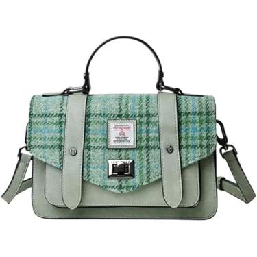 Imagem de Islander Mini bolsa Harris Tweed, bolsa feminina, aba e couro de microfibra, Azul (Mint Check), L:20.5cm H:14cm W:9cm