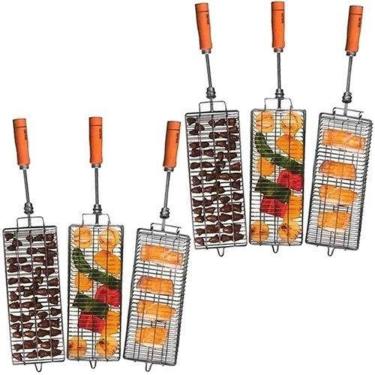 Imagem de 2 Kits De Espeto Grelha Cromadas Para Churrasco Arke