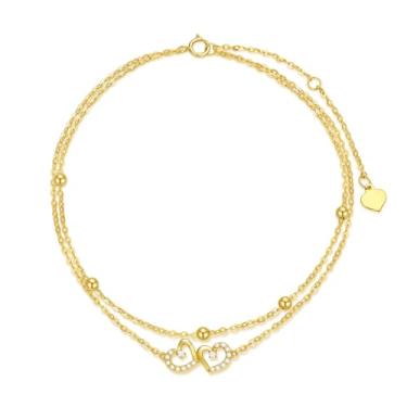 Imagem de Tornozeleira feminina com coração de ouro 14K em camadas de ouro amarelo, joia de pé, 20,4 a 25,4 cm