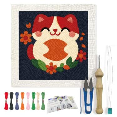 Imagem de FREEBLOSS Kit de agulhas de perfuração DIY para gatos japoneses, agulhas de perfuração para pintura de parede, kit iniciante para iniciantes com ferramentas completas, já emoldurado, 24 x 24 cm