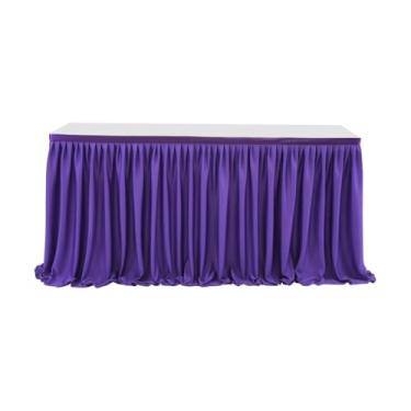 Imagem de Saia de mesa plissada de poliéster opcional de 6 pés/9 pés, toalha de mesa de jantar com babados verdes e rosas para decoração de mesa de casamento, banquete, festa de aniversário, roxa, 9 pés, 78 x