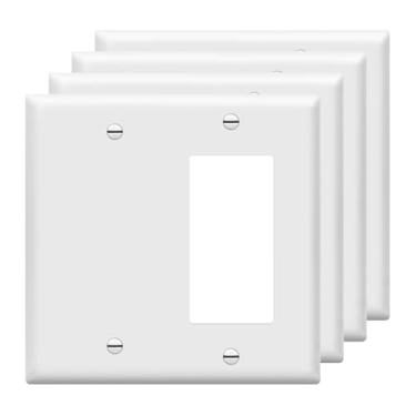 Imagem de ENERLITES Placa de parede combinada para dispositivo/interruptor decorador, tamanho 2 - 11,4 cm x 11,6 cm, termoplástico de policarbonato, 880131-W, branco, pacote com 4