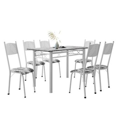 Imagem de Conjunto De Mesa Sala De Jantar Sara Com 6 Cadeiras Tubular Granito 1,40m Artefamol Branco / Floral