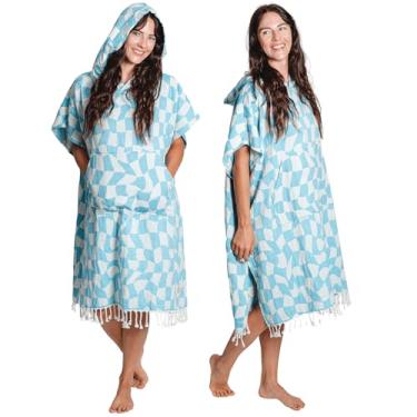 Imagem de Nova Blue Trocador de Poncho – Toalha de xadrez azul e branca vestível – Toalha grande com capuz para adultos (83 x 94) – 100% algodão turco super absorvente saída de piscina para piscina