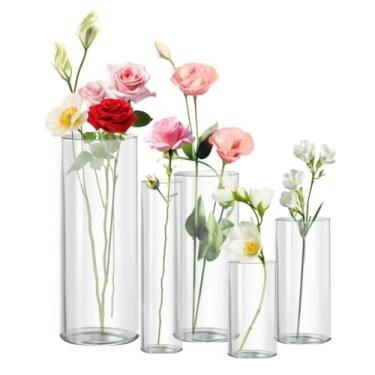 Imagem de Zomiol Vaso de vidro transparente para centros de mesa, 4,6,7,5,8,10 cm de altura, conjunto de 5 vasos de flores cilíndricos, suporte de vela flutuante para mesa de casamento, decoração de casa e